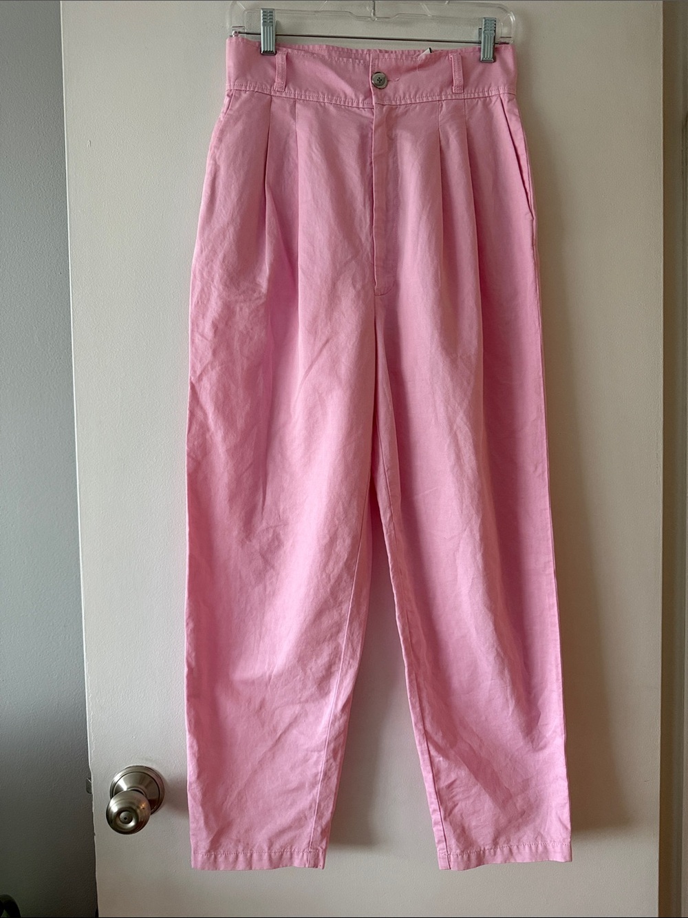 J Brand Pink Cotton Linen Pleated Trousers High Rise Tapered Pants Size 27